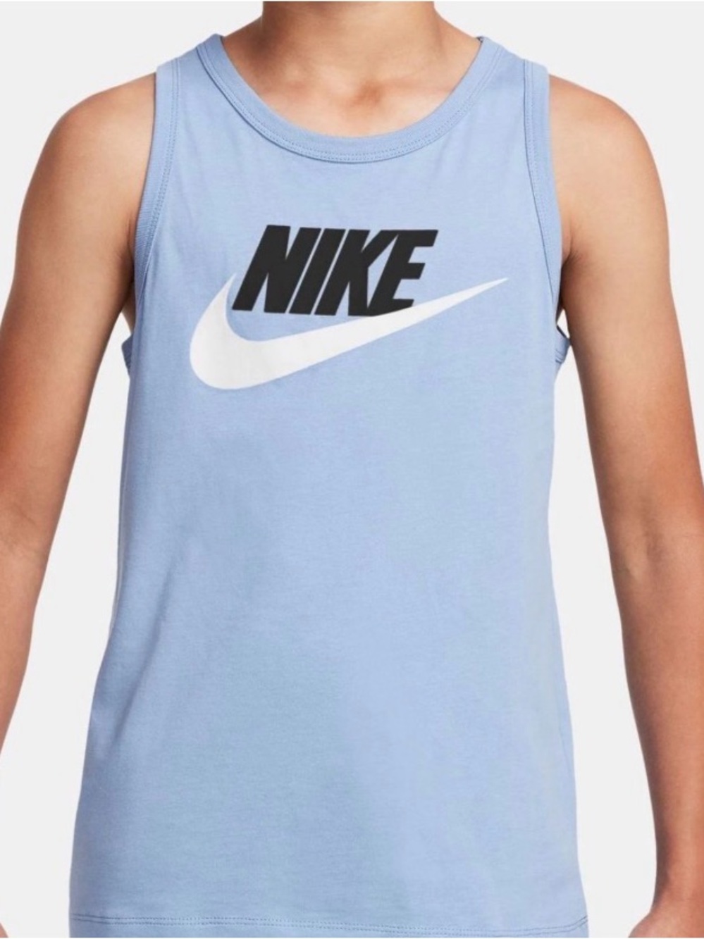 Nike Light Blue Tank Top with Black Logo and White Swoosh